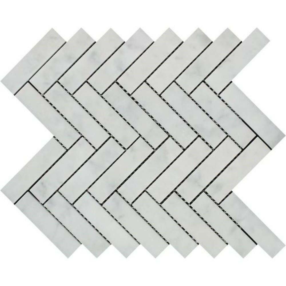 1x4 Carrara White Marble Polished Herringbone Mosaic Tile 1x4 Carrara White Marble Polished Herringbone Mosaic Tile - American Tile Depot