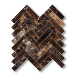 1x4 Emperador Dark Marble Polished Herringbone Mosaic Tile - American Tile Depot