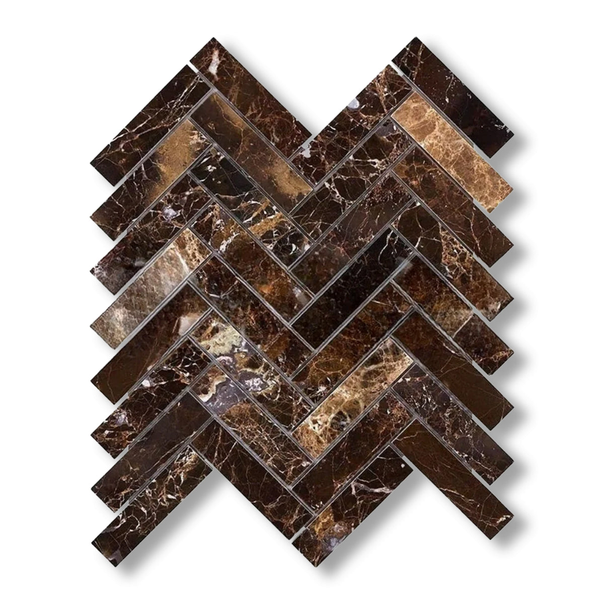 1x4 Emperador Dark Marble Polished Herringbone Mosaic Tile - American Tile Depot