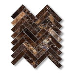1x4 Emperador Dark Marble Polished Herringbone Mosaic Tile - American Tile Depot