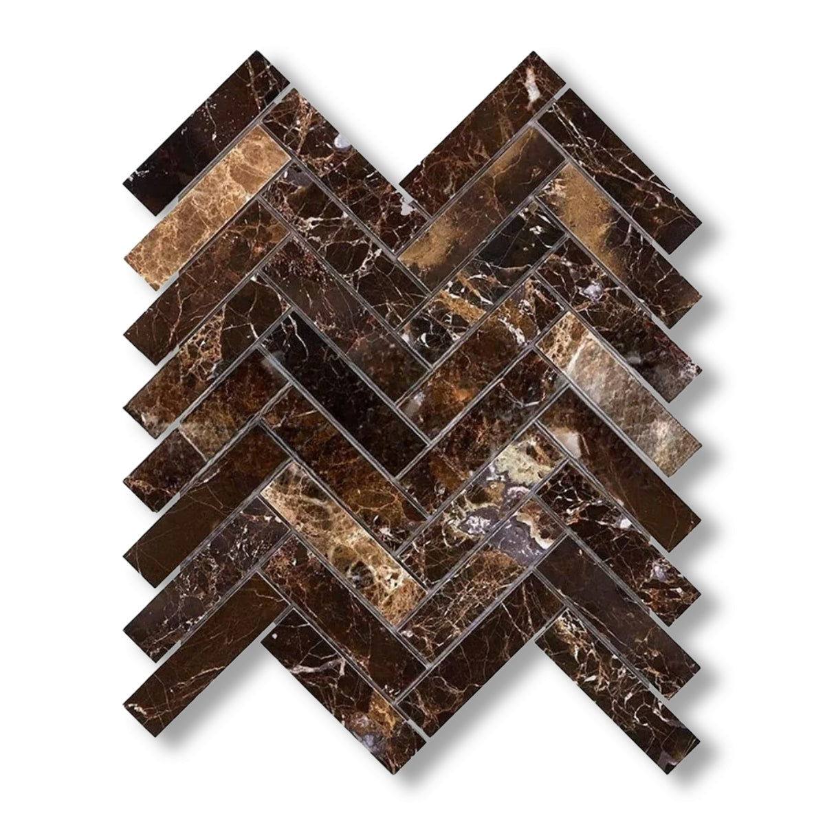 1x4 Emperador Dark Marble Polished Herringbone Mosaic Tile - American Tile Depot