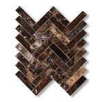 1x4 Emperador Dark Marble Polished Herringbone Mosaic Tile - American Tile Depot