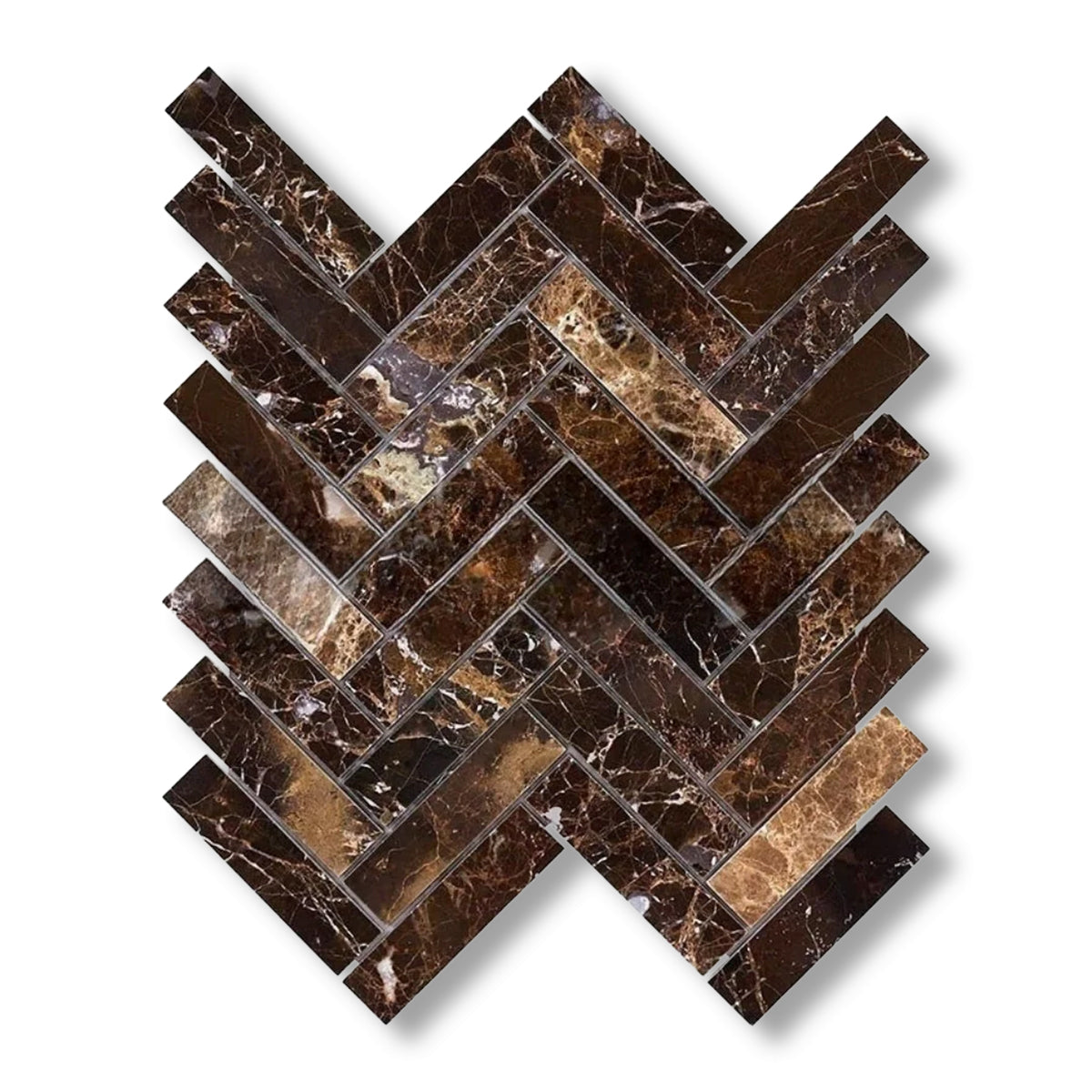 1x4 Emperador Dark Marble Polished Herringbone Mosaic Tile - American Tile Depot