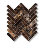 1x4 Emperador Dark Marble Polished Herringbone Mosaic Tile - American Tile Depot