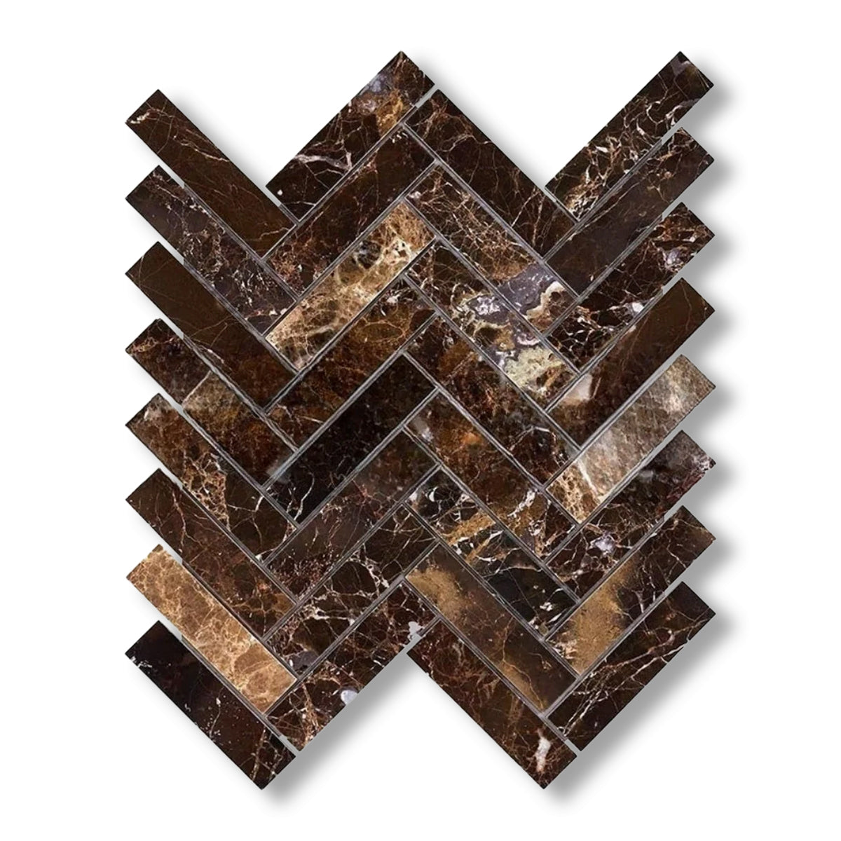 1x4 Emperador Dark Marble Polished Herringbone Mosaic Tile - American Tile Depot