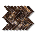 1x4 Emperador Dark Marble Polished Herringbone Mosaic Tile - American Tile Depot