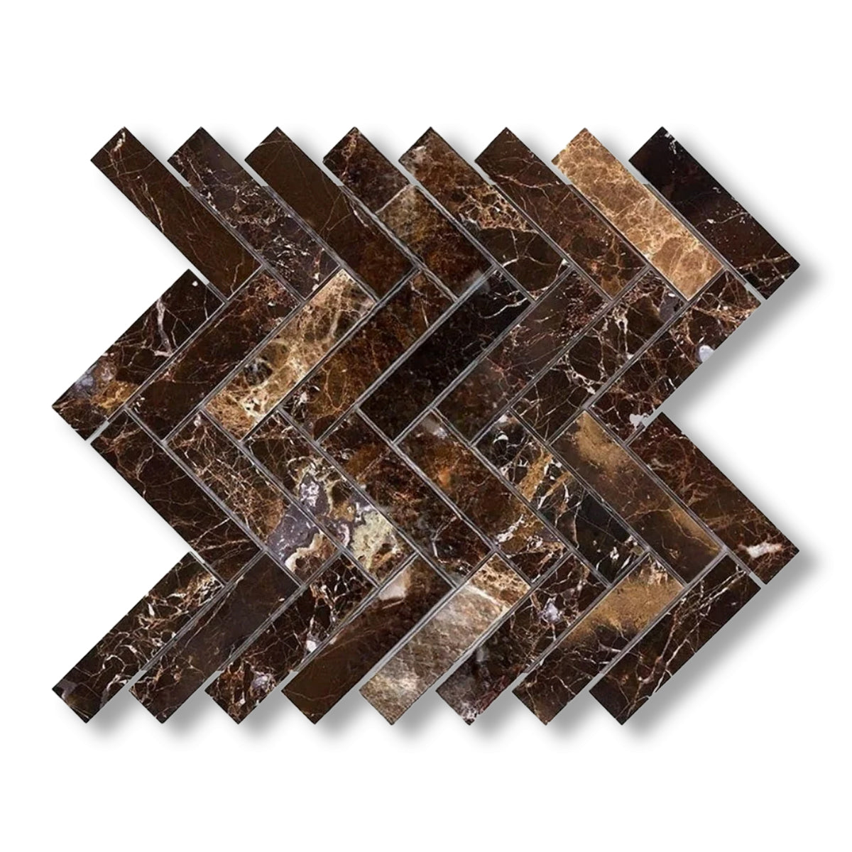 1x4 Emperador Dark Marble Polished Herringbone Mosaic Tile - American Tile Depot