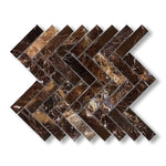 1x4 Emperador Dark Marble Polished Herringbone Mosaic Tile - American Tile Depot