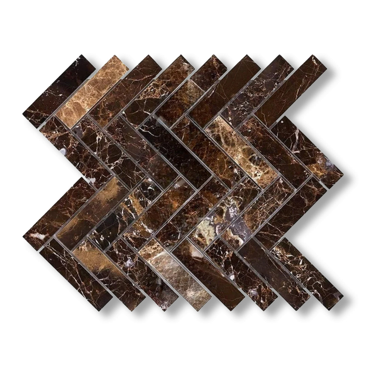 1x4 Emperador Dark Marble Polished Herringbone Mosaic Tile - American Tile Depot