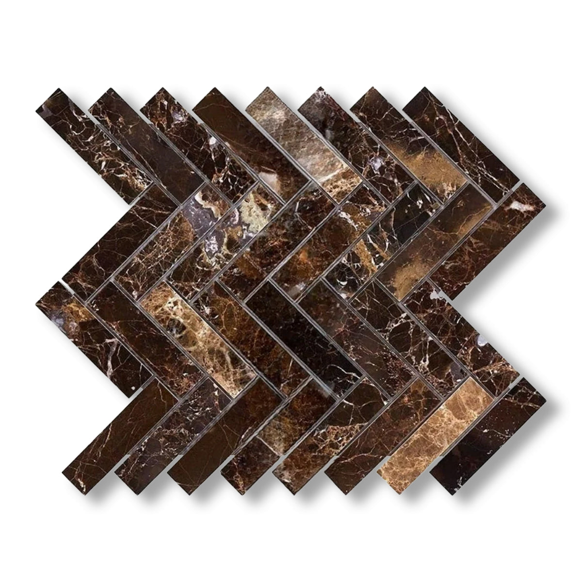 1x4 Emperador Dark Marble Polished Herringbone Mosaic Tile - American Tile Depot