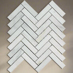 1x4 Oriental White / Asian Statuary Marble Honed Herringbone Mosaic Tile 1x4 Oriental White / Asian Statuary Marble Honed Herringbone Mosaic Tile - American Tile Depot