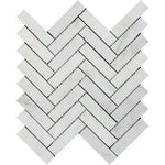1x4 Oriental White / Asian Statuary Marble Honed Herringbone Mosaic Tile 1x4 Oriental White / Asian Statuary Marble Honed Herringbone Mosaic Tile - American Tile Depot