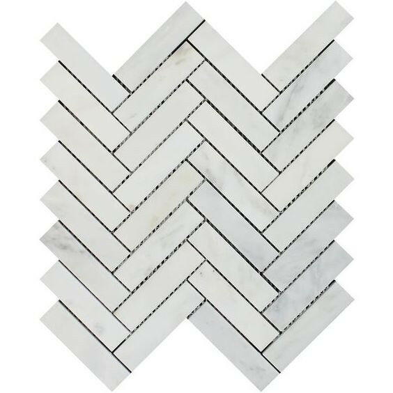 1x4 Oriental White / Asian Statuary Marble Honed Herringbone Mosaic Tile 1x4 Oriental White / Asian Statuary Marble Honed Herringbone Mosaic Tile - American Tile Depot