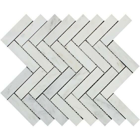 1x4 Oriental White / Asian Statuary Marble Honed Herringbone Mosaic Tile 1x4 Oriental White / Asian Statuary Marble Honed Herringbone Mosaic Tile - American Tile Depot