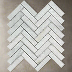 1x4 Oriental White / Asian Statuary Marble Polished Herringbone Mosaic Tile 1x4 Oriental White / Asian Statuary Marble Polished Herringbone Mosaic Tile - American Tile Depot