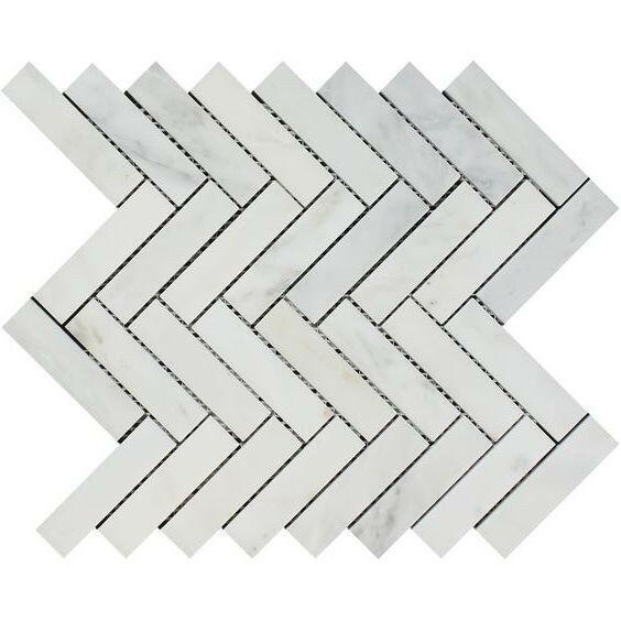 1x4 Oriental White / Asian Statuary Marble Polished Herringbone Mosaic Tile 1x4 Oriental White / Asian Statuary Marble Polished Herringbone Mosaic Tile - American Tile Depot