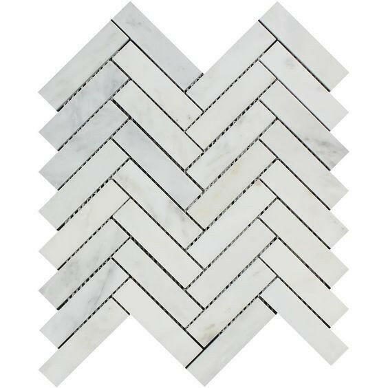 1x4 Oriental White / Asian Statuary Marble Polished Herringbone Mosaic Tile 1x4 Oriental White / Asian Statuary Marble Polished Herringbone Mosaic Tile - American Tile Depot