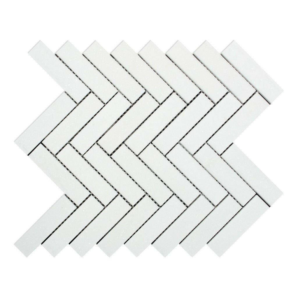1x4 Thassos White Marble Honed Herringbone Mosaic Tile 1x4 Thassos White Marble Honed Herringbone Mosaic Tile - American Tile Depot