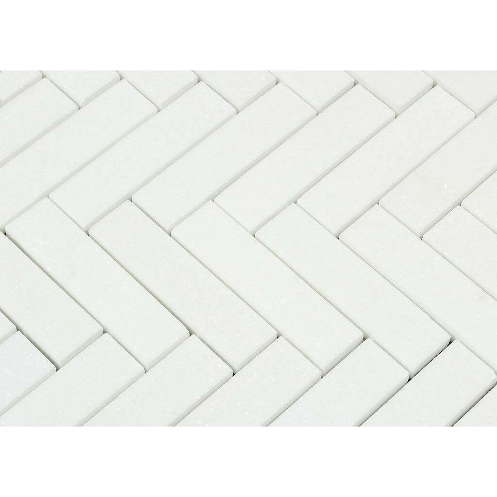 1x4 Thassos White Marble Polished Herringbone Mosaic Tile 1x4 Thassos White Marble Polished Herringbone Mosaic Tile - American Tile Depot
