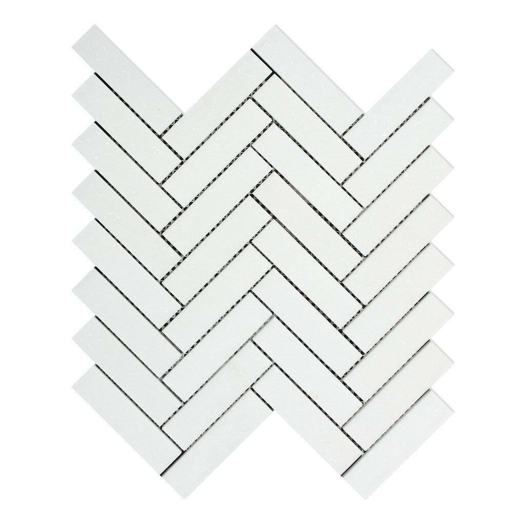 1x4 Thassos White Marble Polished Herringbone Mosaic Tile 1x4 Thassos White Marble Polished Herringbone Mosaic Tile - American Tile Depot