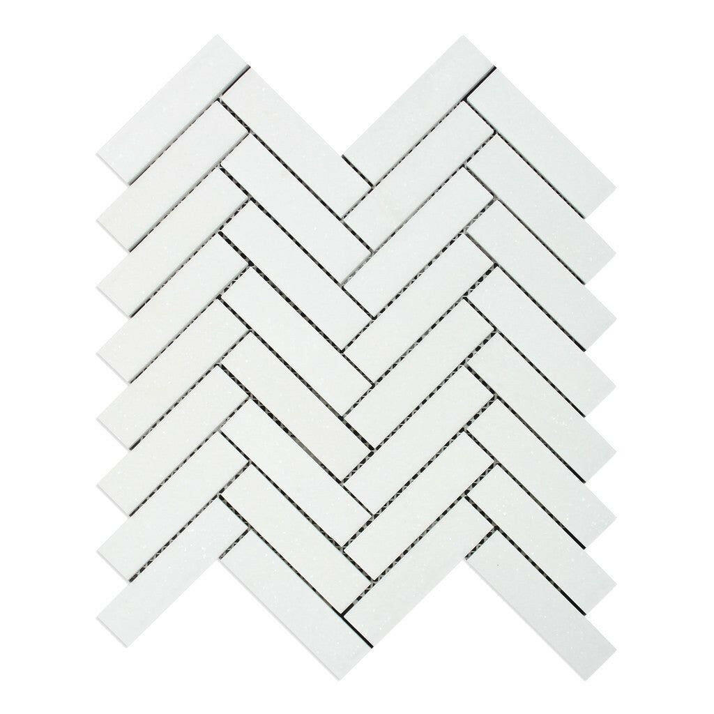 1x4 Thassos White Marble Polished Herringbone Mosaic Tile 1x4 Thassos White Marble Polished Herringbone Mosaic Tile - American Tile Depot