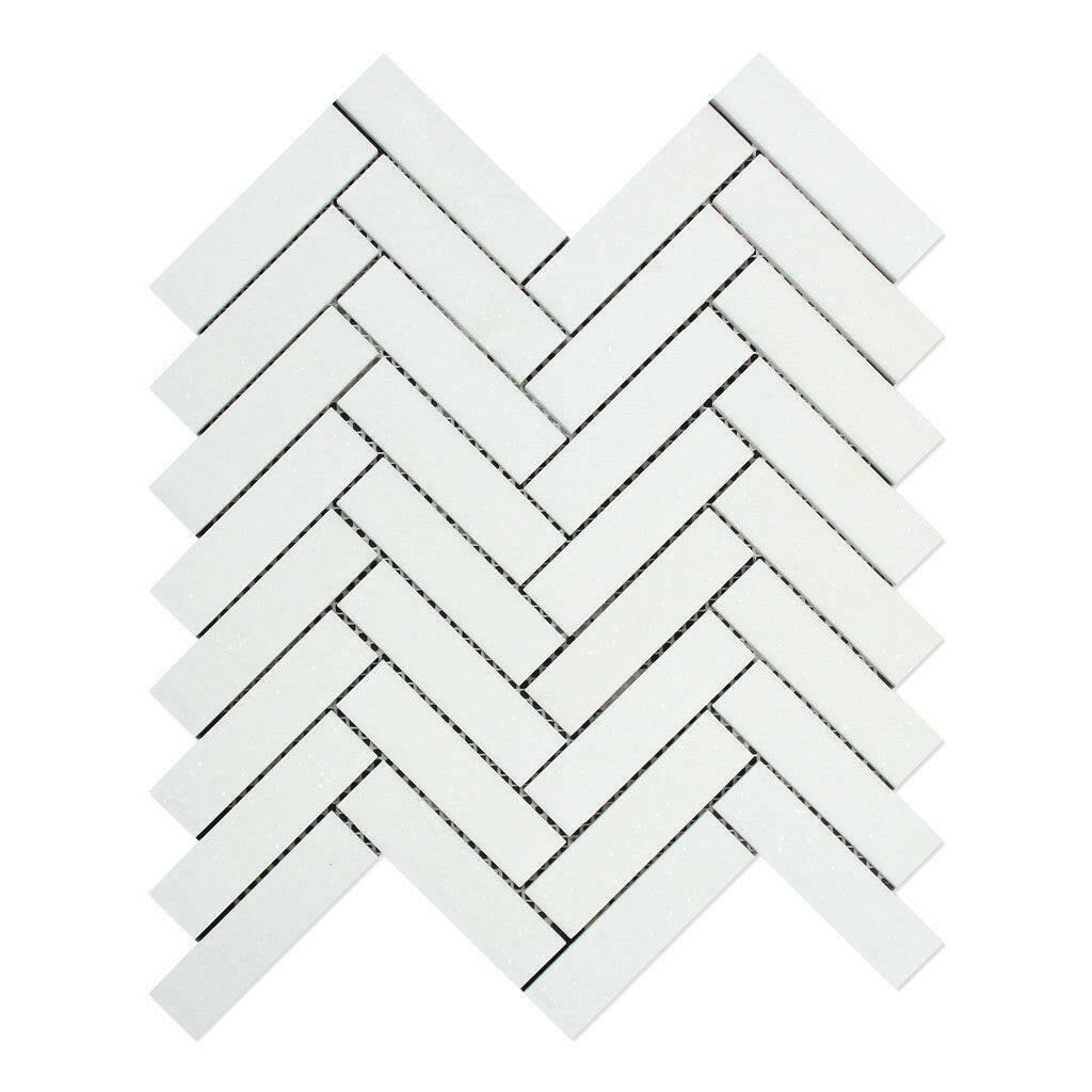 1x4 Thassos White Marble Polished Herringbone Mosaic Tile 1x4 Thassos White Marble Polished Herringbone Mosaic Tile - American Tile Depot