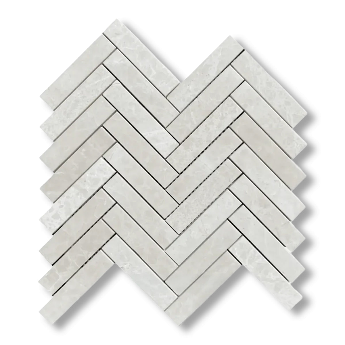 1x4 White Pearl / Botticino Marble Polished Herringbone Mosaic Tile
