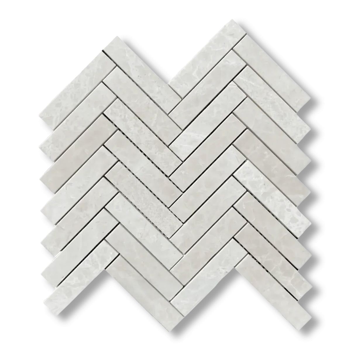 1x4 White Pearl / Botticino Marble Polished Herringbone Mosaic Tile
