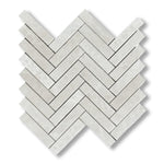 1x4 White Pearl / Botticino Marble Polished Herringbone Mosaic Tile - American Tile Depot