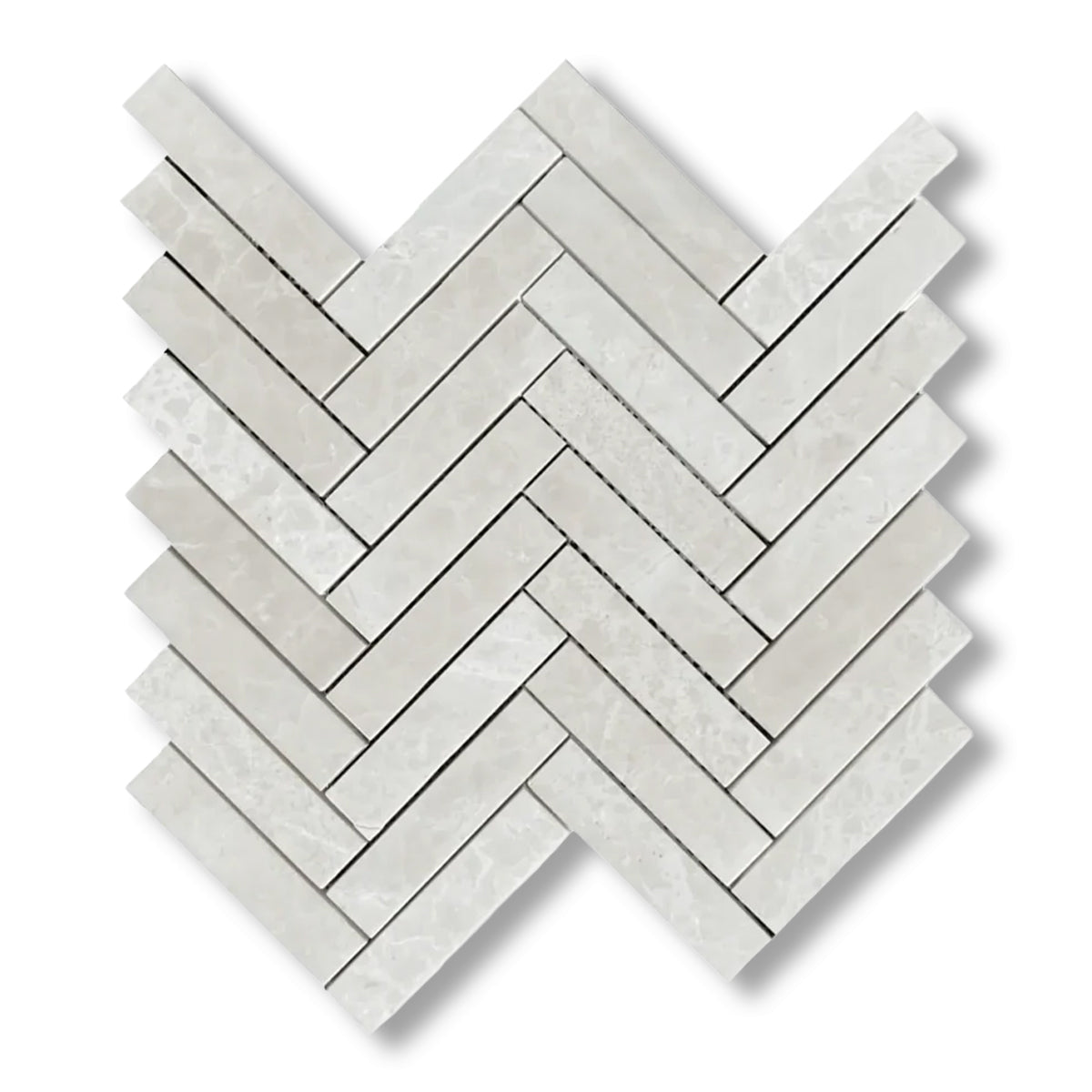 1x4 White Pearl / Botticino Marble Polished Herringbone Mosaic Tile - American Tile Depot