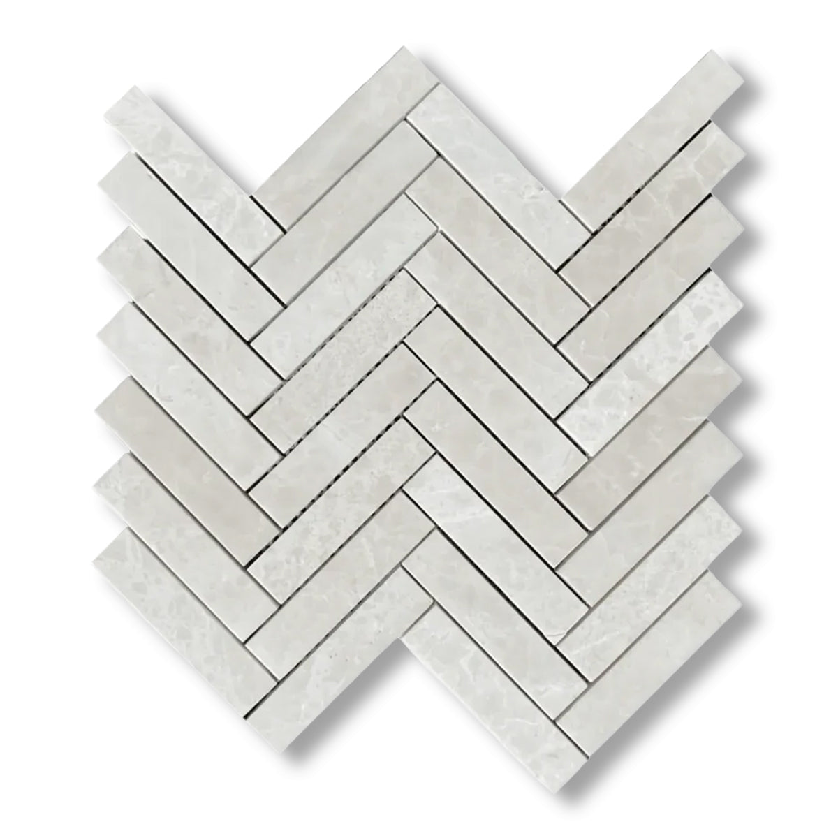1x4 White Pearl / Botticino Marble Polished Herringbone Mosaic Tile - American Tile Depot