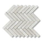 1x4 White Pearl / Botticino Marble Polished Herringbone Mosaic Tile - American Tile Depot