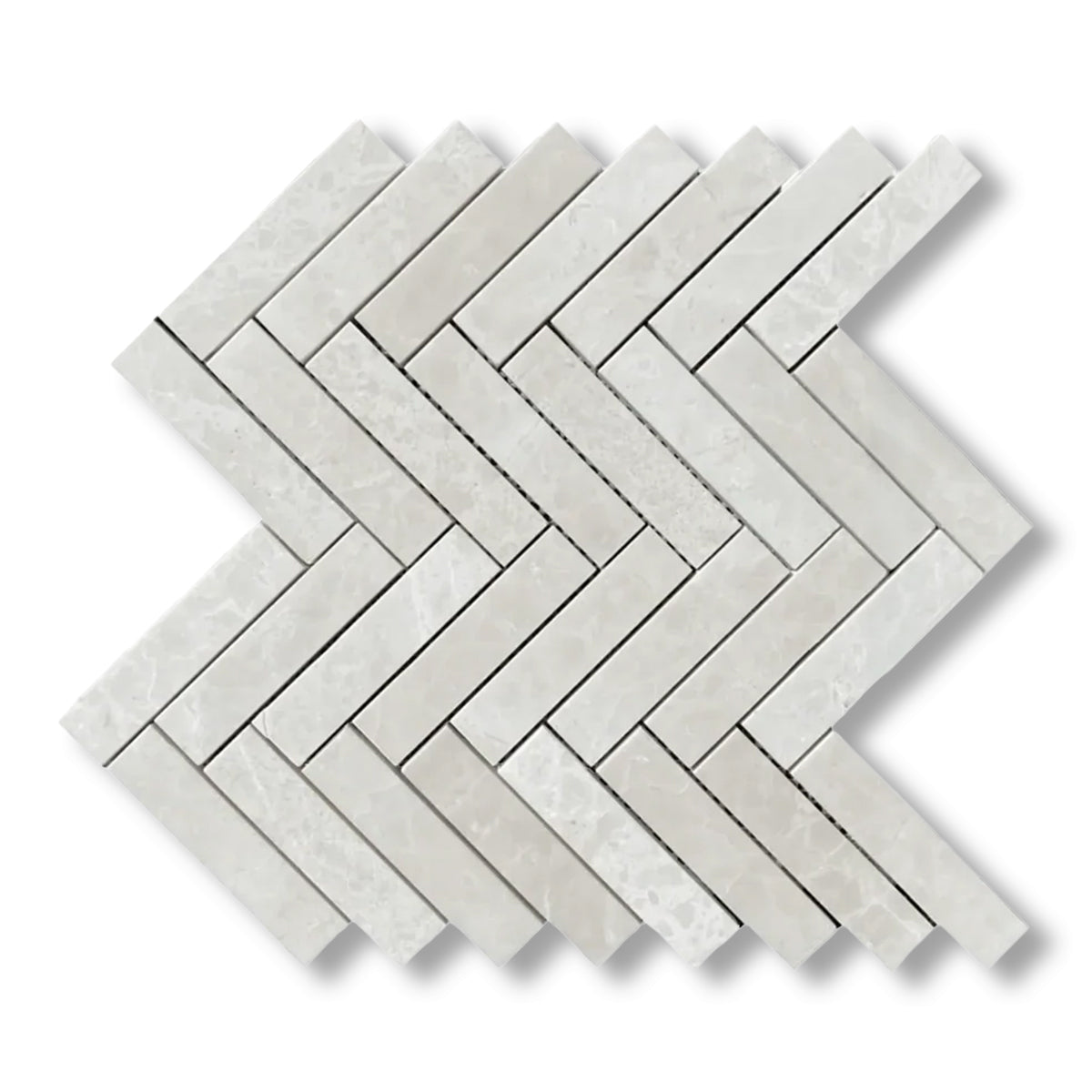 1x4 White Pearl / Botticino Marble Polished Herringbone Mosaic Tile - American Tile Depot