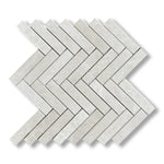 1x4 White Pearl / Botticino Marble Polished Herringbone Mosaic Tile - American Tile Depot