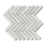 1x4 White Pearl / Botticino Marble Polished Herringbone Mosaic Tile - American Tile Depot