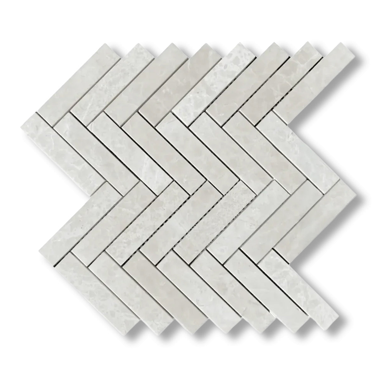 1x4 White Pearl / Botticino Marble Polished Herringbone Mosaic Tile - American Tile Depot