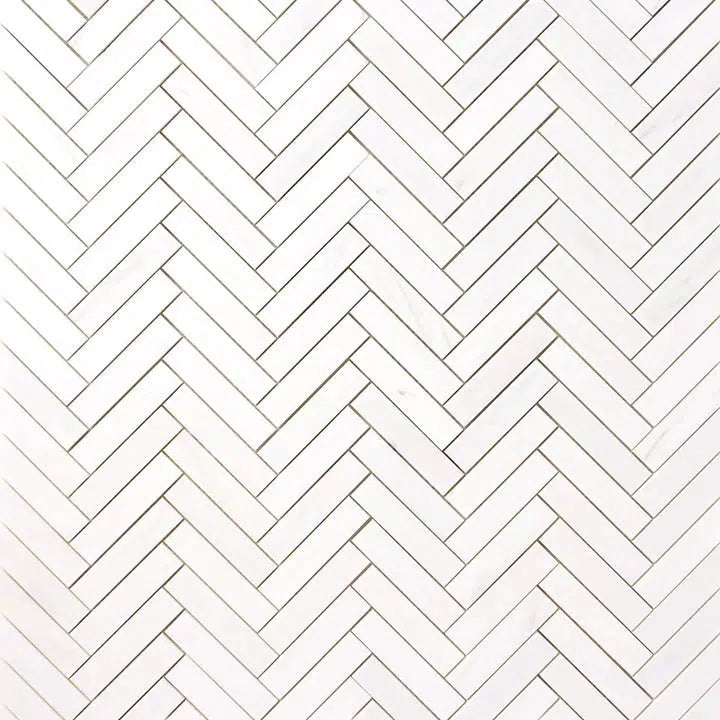 1×4 Bianco Dolomite Polished Herringbone Mosaic Tile-American Tile Depot