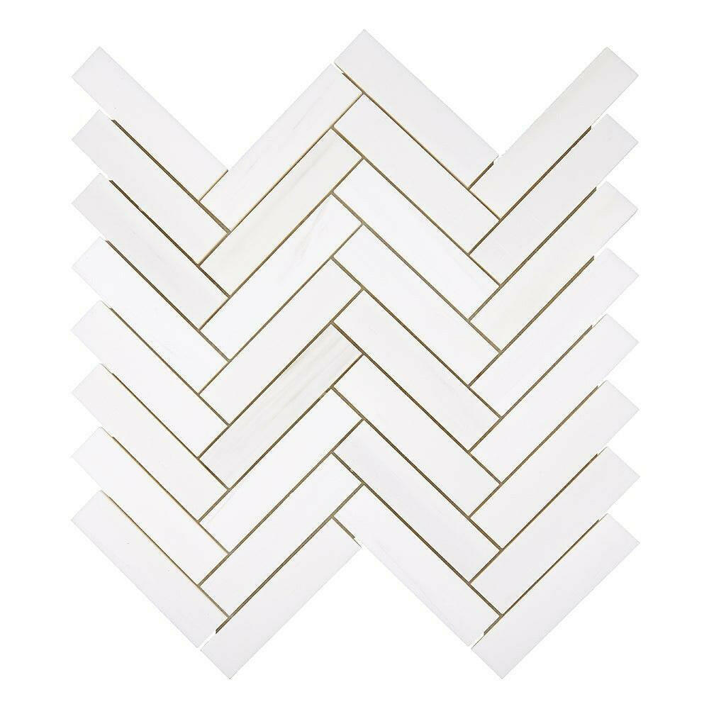 1×4 Bianco Dolomite Polished Herringbone Mosaic Tile-American Tile Depot