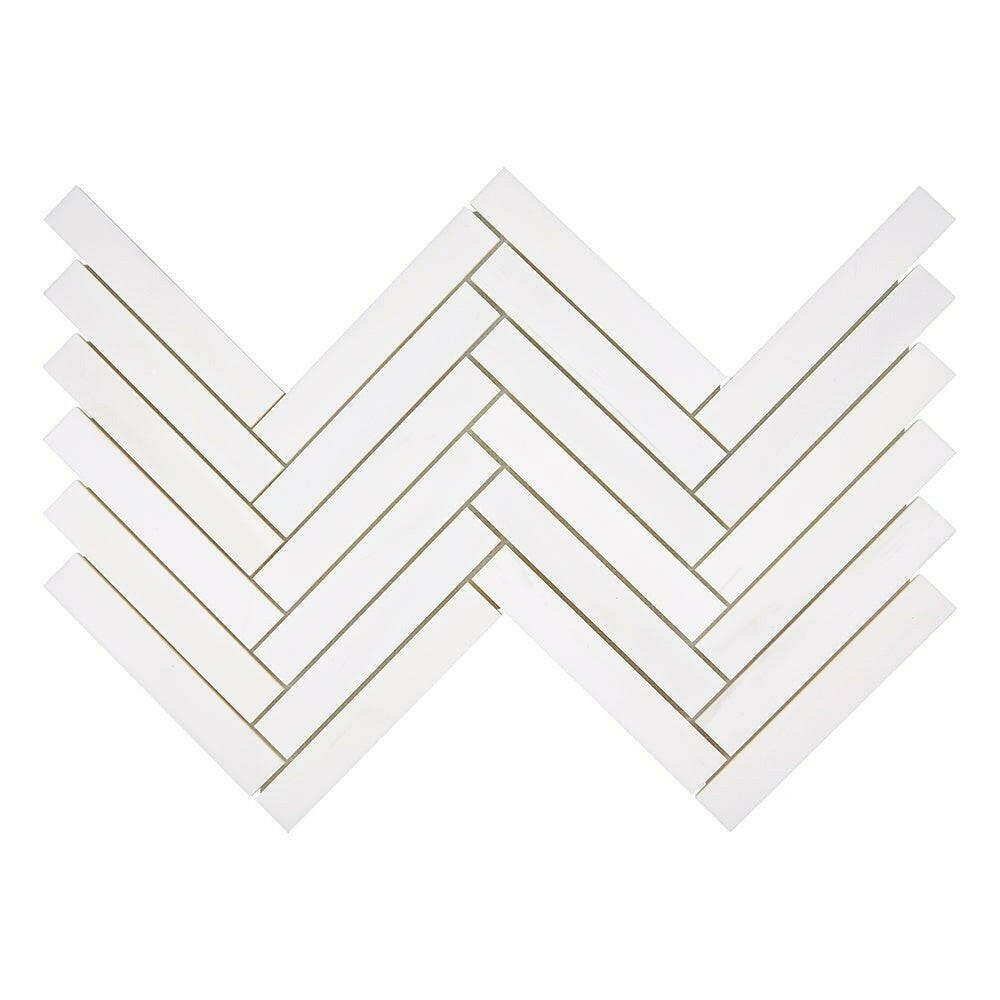 1×6 Bianco Dolomite Polished Herringbone Mosaic Tile-American Tile Depot