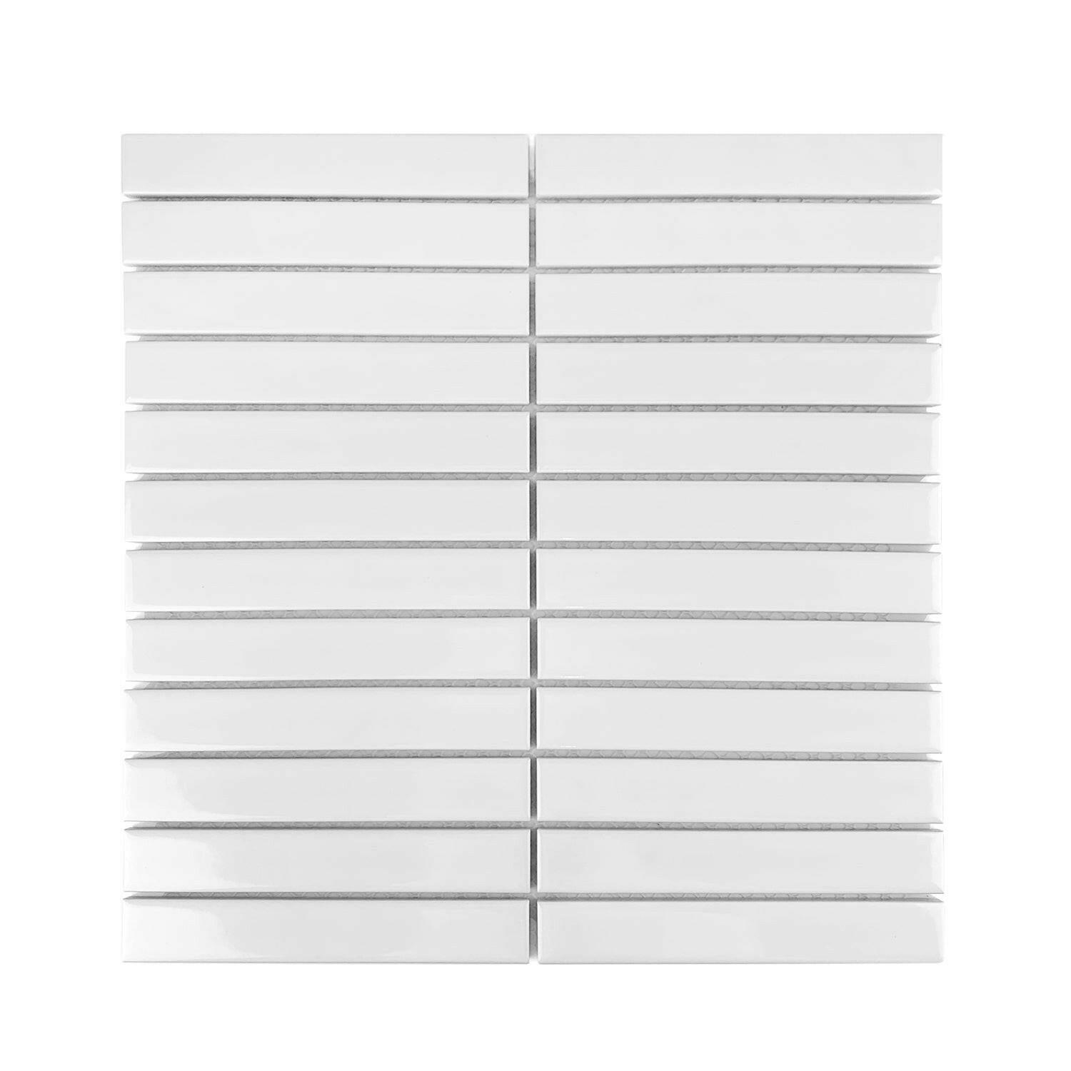 1x6 Gio White Stacked Linear Porcelain Glossy Mosaic Tile - American Tile Depot