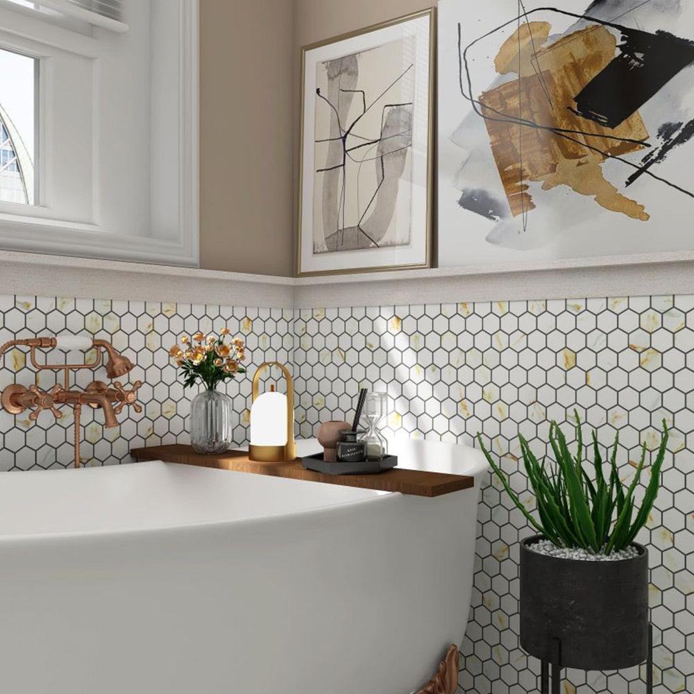 2" Band Calacatta Matte Hexagon Porcelain Mosaic Tile 2" Band Calacatta Matte Hexagon Porcelain Mosaic Tile - American Tile Depot