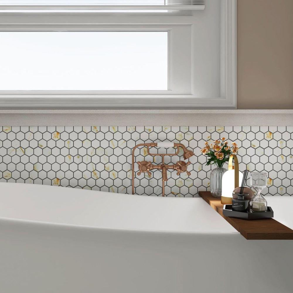 2" Band Calacatta Matte Hexagon Porcelain Mosaic Tile 2" Band Calacatta Matte Hexagon Porcelain Mosaic Tile - American Tile Depot