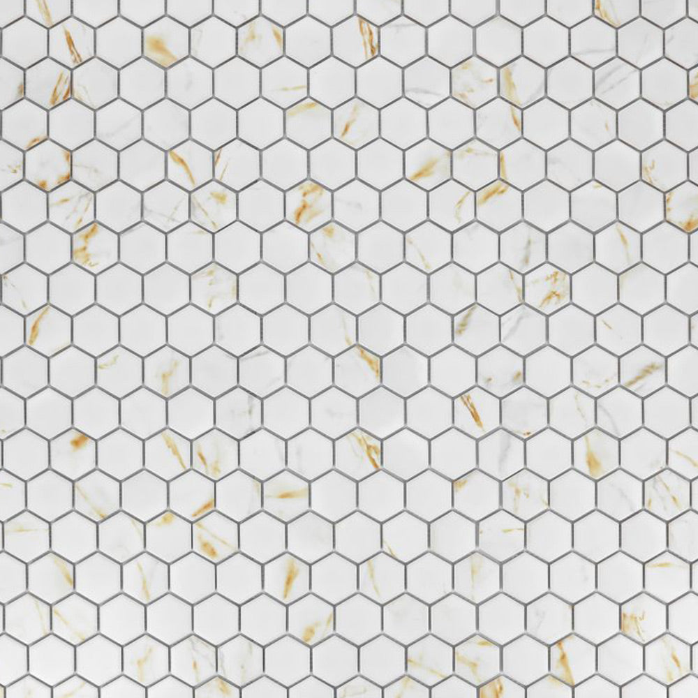 2" Band Calacatta Matte Hexagon Porcelain Mosaic Tile