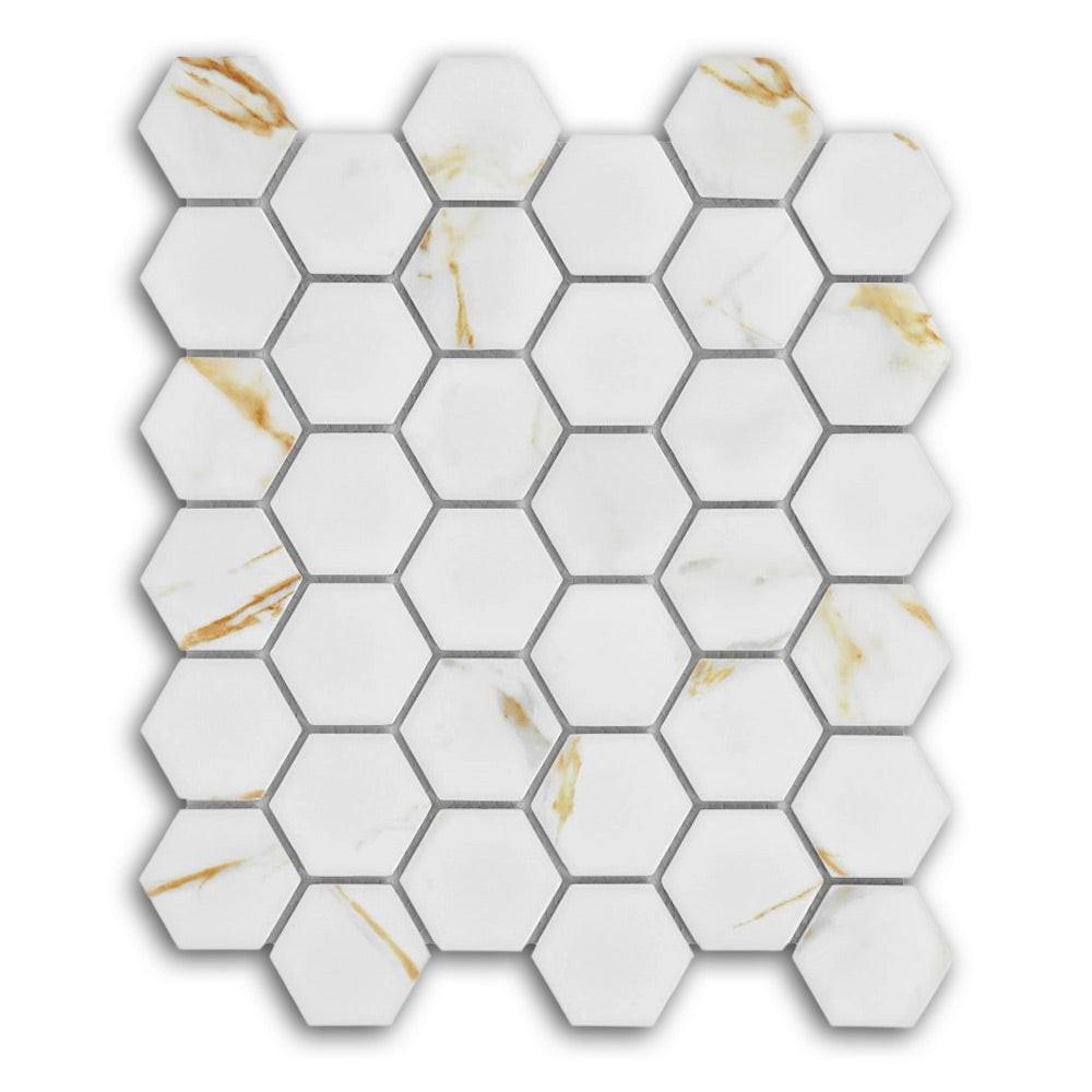 2" Band Calacatta Matte Hexagon Porcelain Mosaic Tile 2" Band Calacatta Matte Hexagon Porcelain Mosaic Tile - American Tile Depot