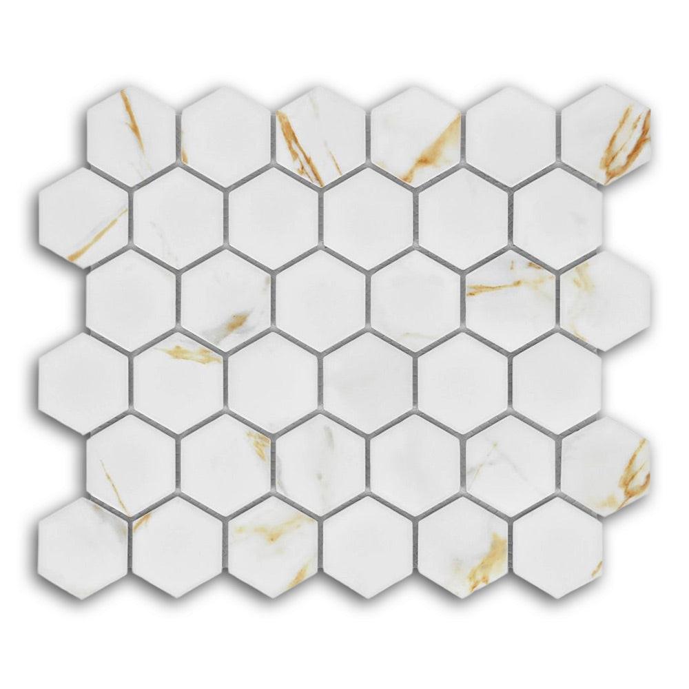 2" Band Calacatta Matte Hexagon Porcelain Mosaic Tile 2" Band Calacatta Matte Hexagon Porcelain Mosaic Tile - American Tile Depot