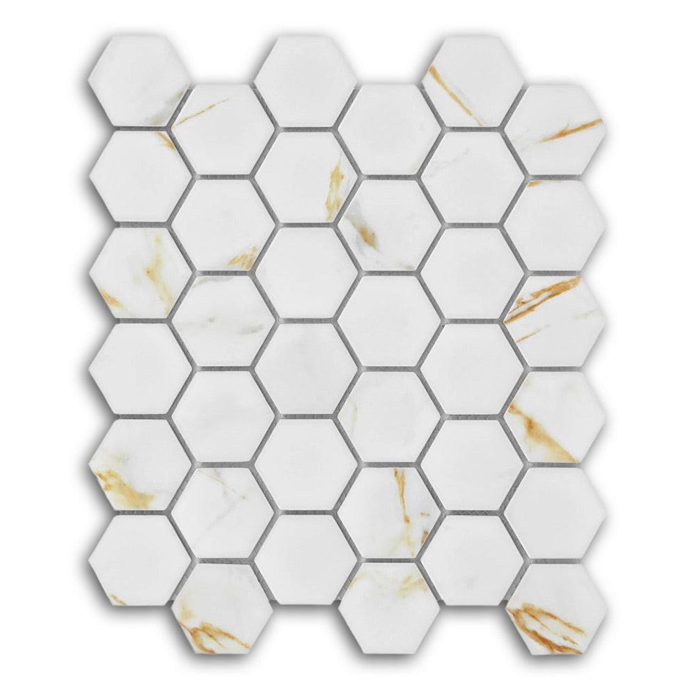 2" Band Calacatta Matte Hexagon Porcelain Mosaic Tile 2" Band Calacatta Matte Hexagon Porcelain Mosaic Tile - American Tile Depot