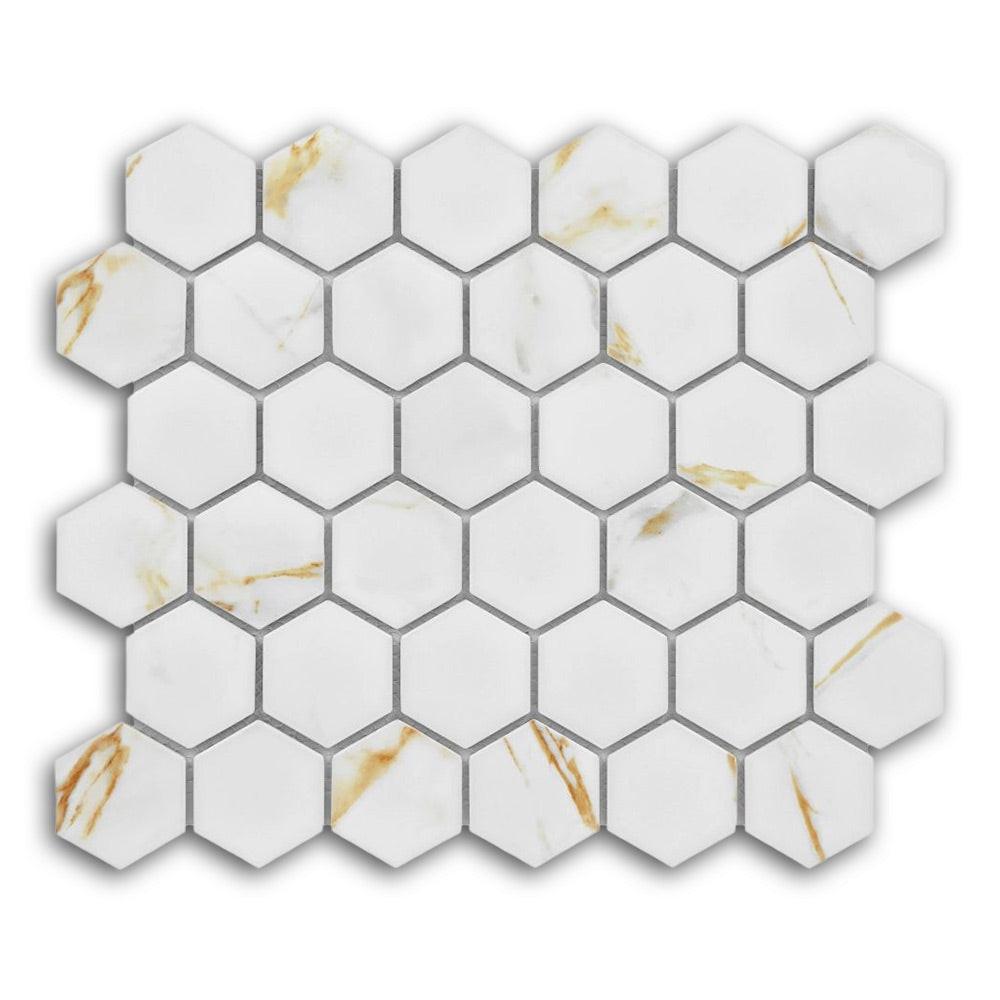 2" Band Calacatta Matte Hexagon Porcelain Mosaic Tile 2" Band Calacatta Matte Hexagon Porcelain Mosaic Tile - American Tile Depot