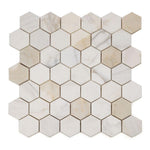 2" Beehive Calacatta Gold Honed Hexagon Marble Mosaic Tile 2" Beehive Calacatta Gold Honed Hexagon Marble Mosaic Tile - American Tile Depot