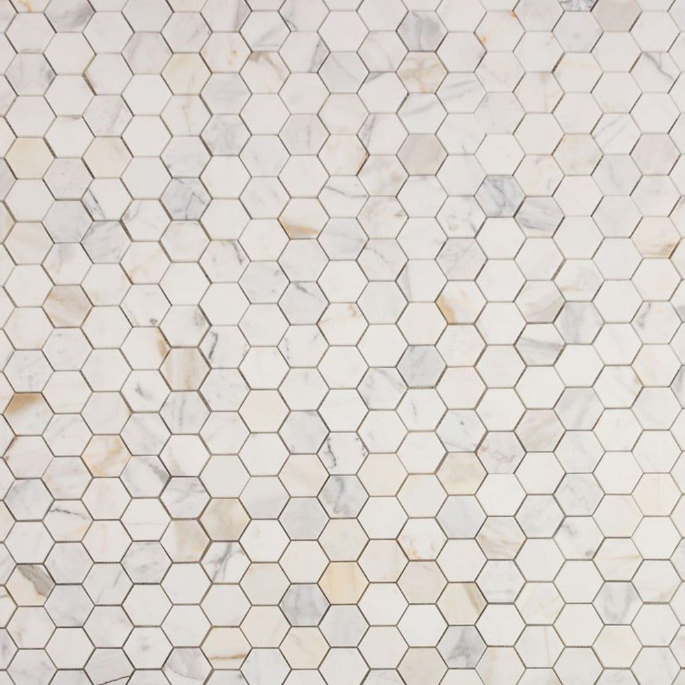 2" Beehive Calacatta Gold Polished Hexagon Marble Mosaic Tile