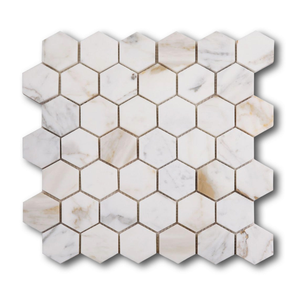 2" Beehive Calacatta Gold Polished Hexagon Marble Mosaic Tile